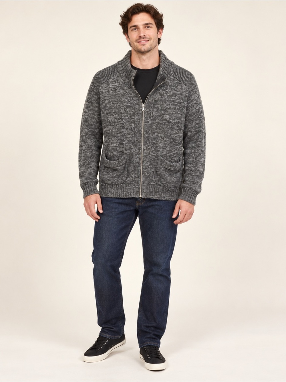 Converse One Star Gray Marled Full Zip Shawl Collar Cardigan Men’s Large